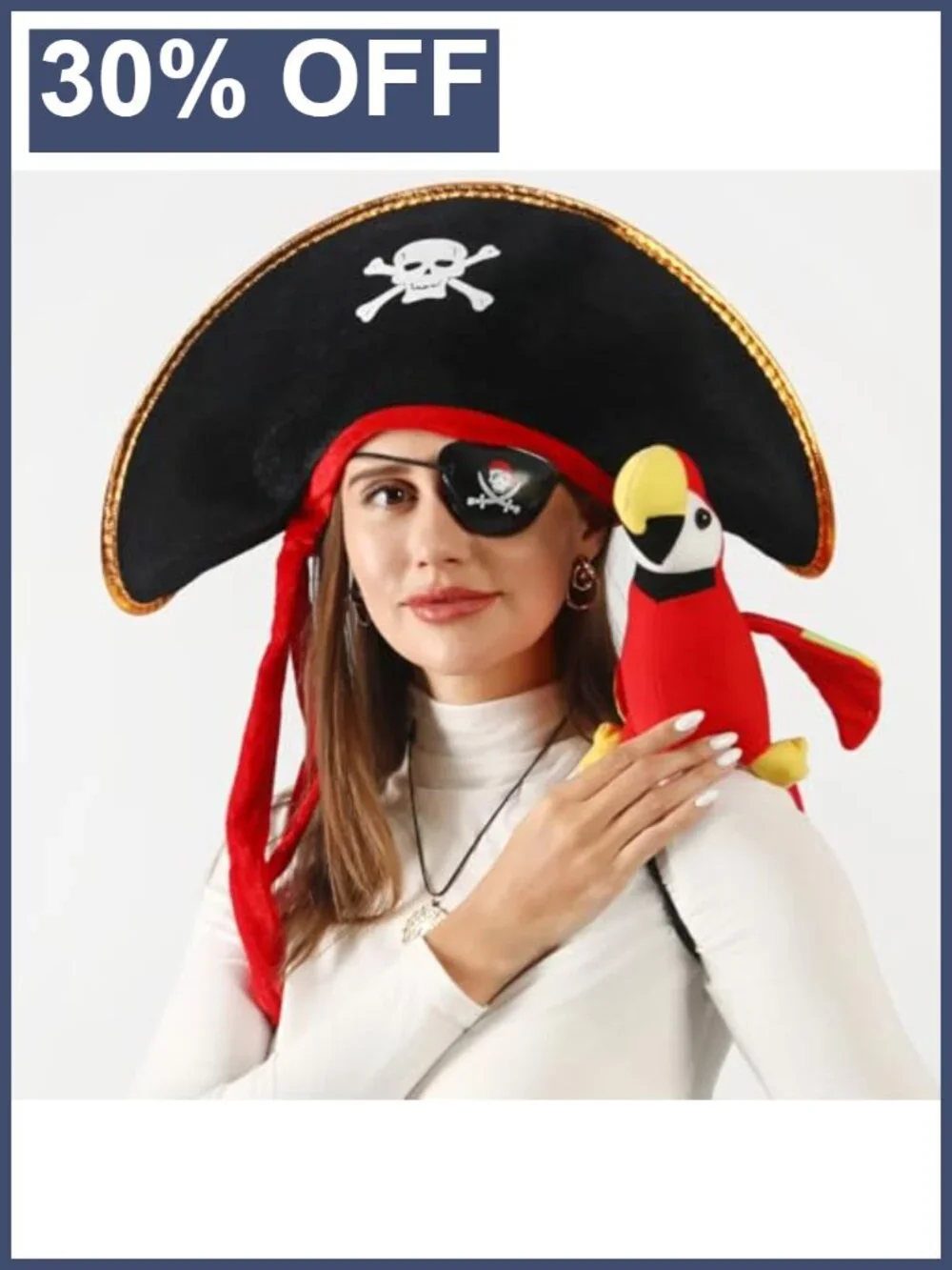 Kids Pirate Hat Costume Accessories Set Velvet Skull Print Eye Mask Parrot